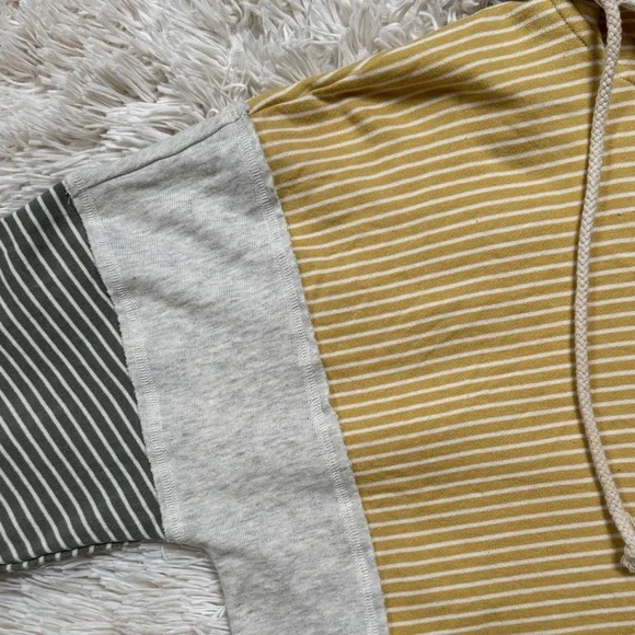 🎉HP🎉 Hem & Thread Striped Terry Hoodie 💗 Mustard Sage Green & Gray - Picture 5 of 16